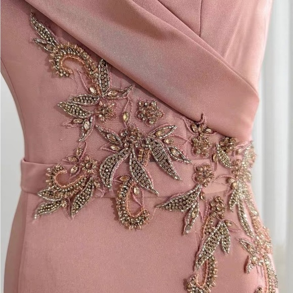 Size M (6)Montage by Mon Cheri M502/Dark Pink Surplice Off-shoulder Formal Dress - Picture 4 of 10